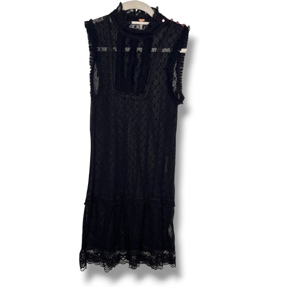 Free People Black Lace Sleeveless Blouse High Neck Boho Coquette Small